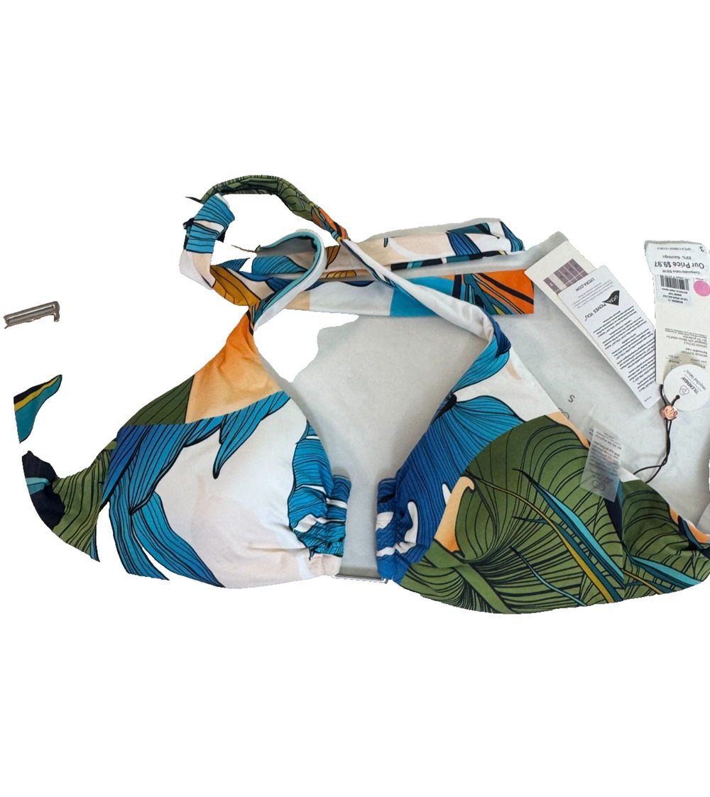 CALIA Womens U-Bar Halter Bikini Swim Top Size Small (A-C) Botanical Print White